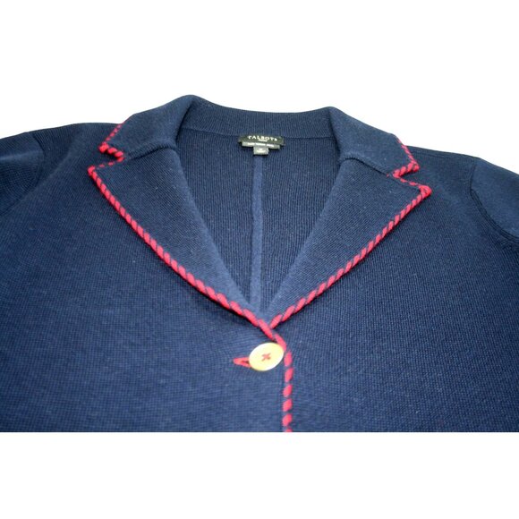 Talbots Plus Size X Merino Wool Sweater Blazer Navy Red Preppy Classic Layering - Picture 2 of 9